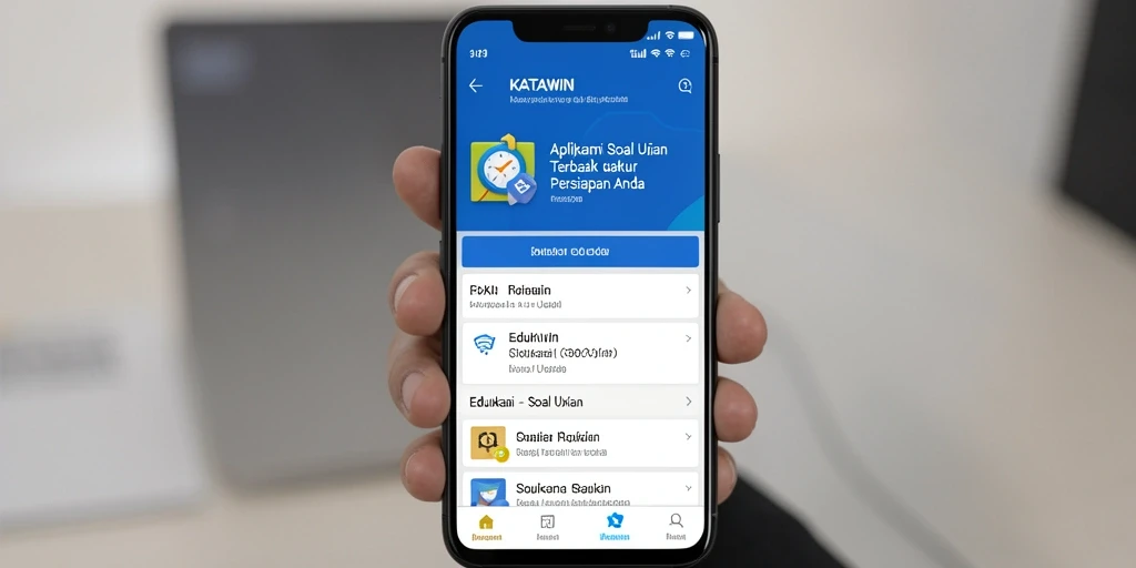 Tampilan antarmuka utama KATAWIN yang menunjukkan soal dan fitur belajar.