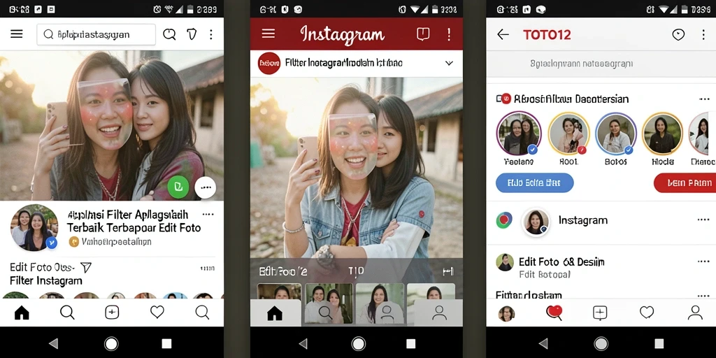 Antarmuka TOTO12 menampilkan berbagai pilihan filter Instagram yang menarik.