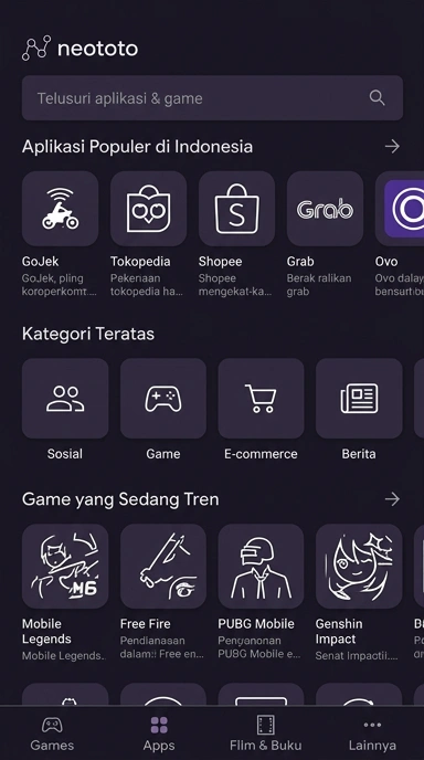 Tampilan katalog aplikasi neototo