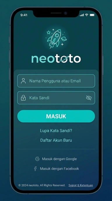 Tampilan halaman login neototo